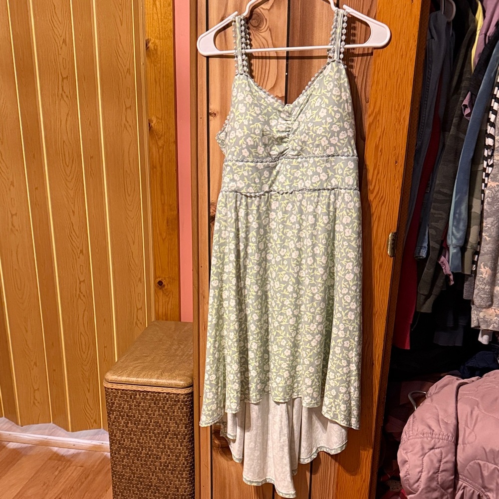 No Boundaries Green Floral High Low Dress
